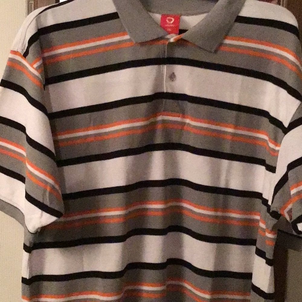 Shirt white, grey orange and black